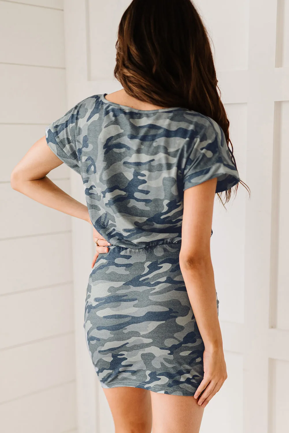 One Shoulder Short Sleeve Camo Mini Dress