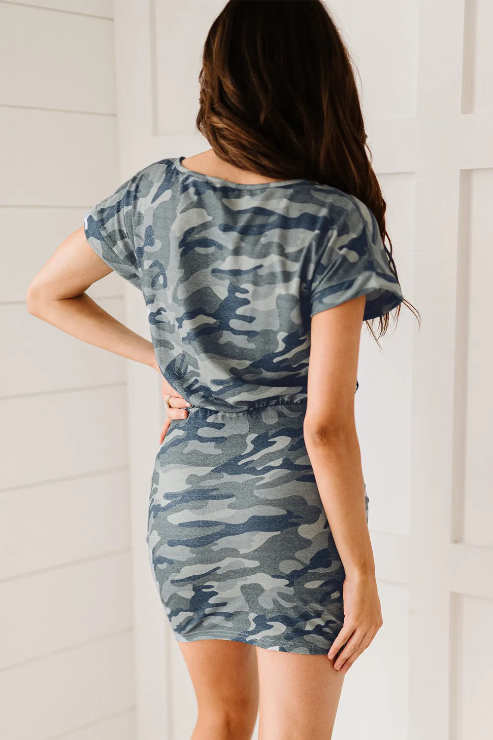 One Shoulder Short Sleeve Camo Mini Dress