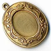 Ornate Victorian-Style Stamped Oxidized Brass Oval Frame Pendant Setting. 4 sizes. b9-0594