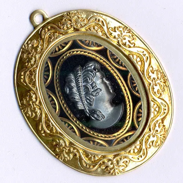 Ornate Victorian-Style Stamped Oxidized Brass Oval Frame Pendant Setting. 4 sizes. b9-0594