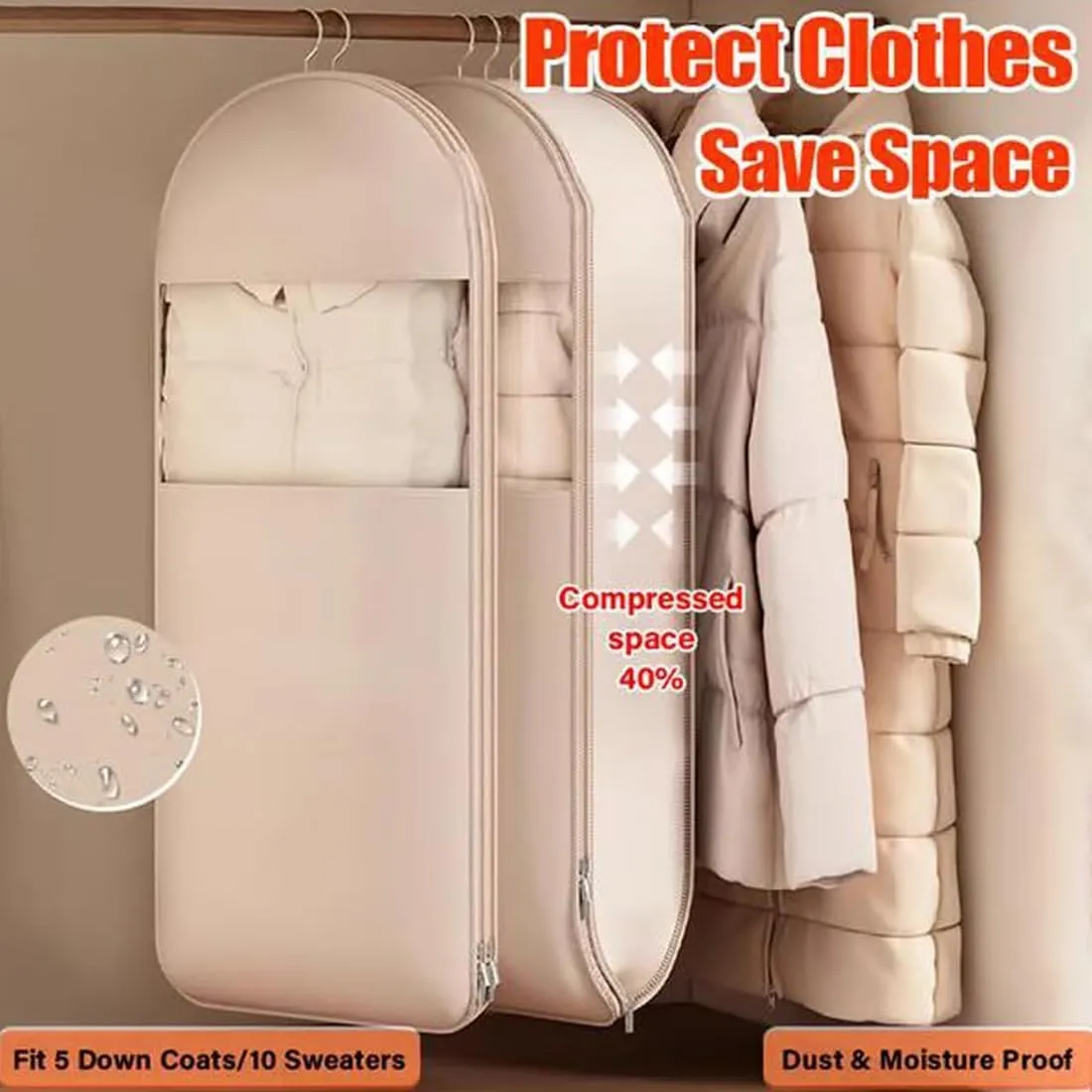 Otherwise Garment Bags,Space Saving Hanging Garment Bag with Self Compression Zipper,Dress Bags for Gowns,Closet Organizers Suitable for Travel (Pink,XL)