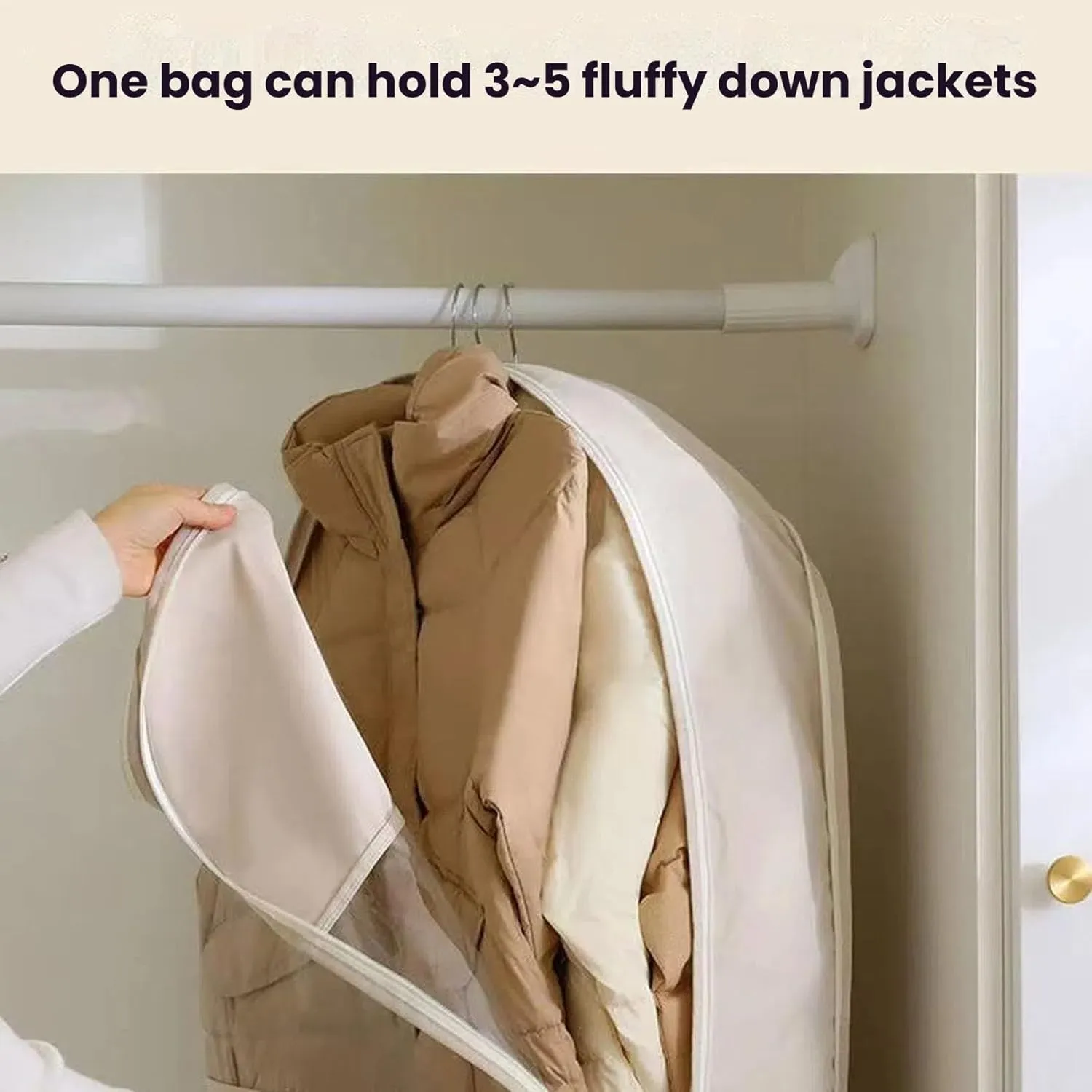 Otherwisie Hanging Garment Bag, Taprinferior 2025 Space Saving Hanging Garment Bag with Self Compression Zipper, Heavy-Duty Zipper Dust Cover Clothes Bags for down Coat, Jackets, Suit (beige, Medium)