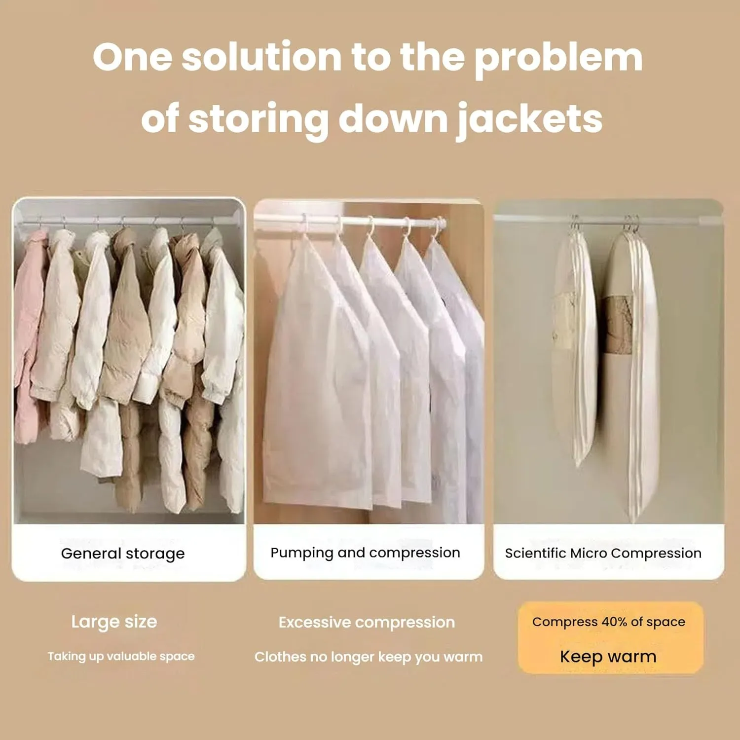 Otherwisie Hanging Garment Bag, Taprinferior 2025 Space Saving Hanging Garment Bag with Self Compression Zipper, Heavy-Duty Zipper Dust Cover Clothes Bags for down Coat, Jackets, Suit (beige, Medium)