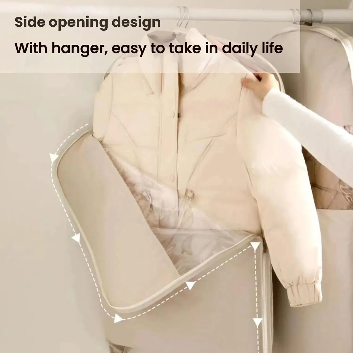 Otherwisie Hanging Garment Bag, Taprinferior 2025 Space Saving Hanging Garment Bag with Self Compression Zipper, Heavy-Duty Zipper Dust Cover Clothes Bags for down Coat, Jackets, Suit (beige, Medium)