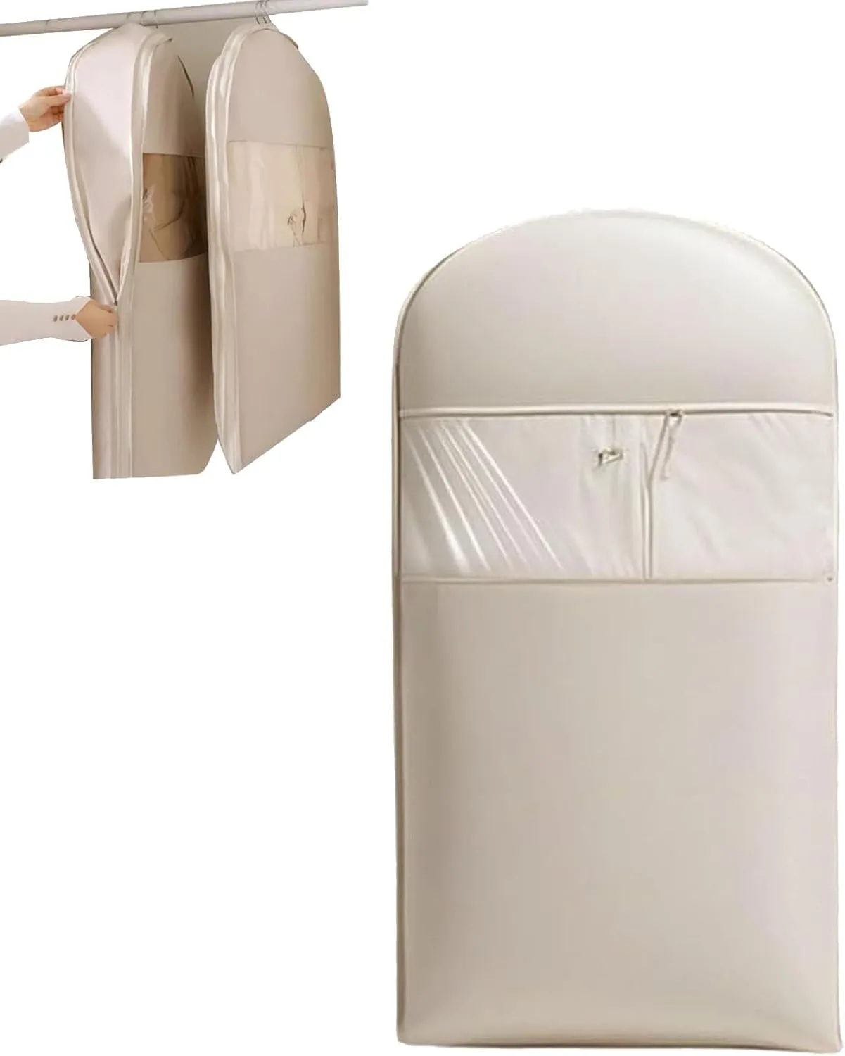 Otherwisie Hanging Garment Bag, Taprinferior 2025 Space Saving Hanging Garment Bag with Self Compression Zipper, Heavy-Duty Zipper Dust Cover Clothes Bags for down Coat, Jackets, Suit (beige, Medium)