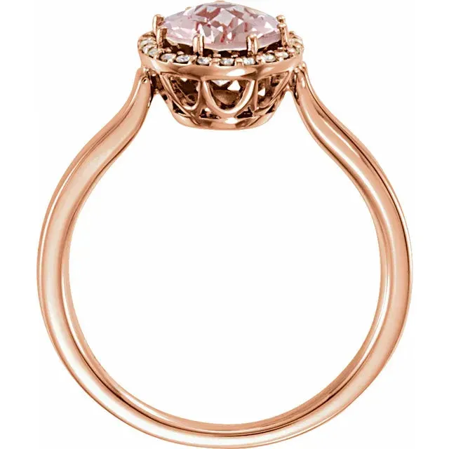 Oval Morganite with Diamond Accented Halo Ring