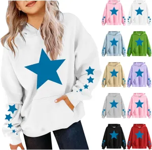 Oversized Hoodies For Boys And Girls Unisex Toddler Star Print Pullover Tops Casual Fleece Hooded Sweatshirt 4-13T