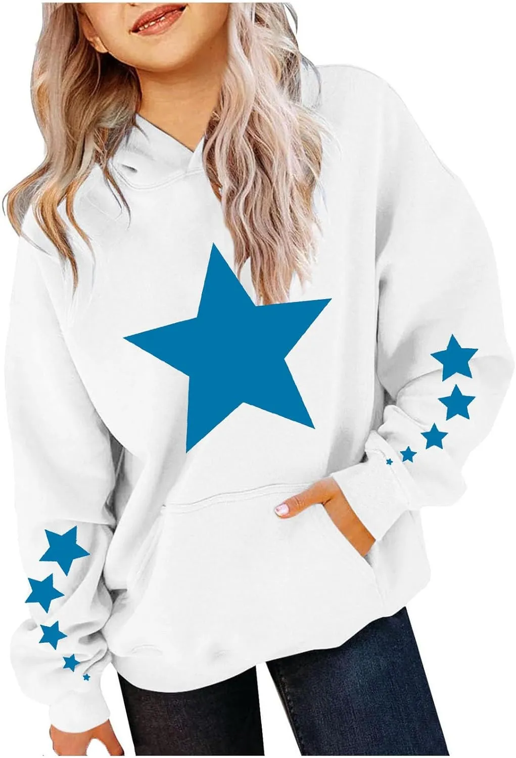 Oversized Hoodies For Boys And Girls Unisex Toddler Star Print Pullover Tops Casual Fleece Hooded Sweatshirt 4-13T