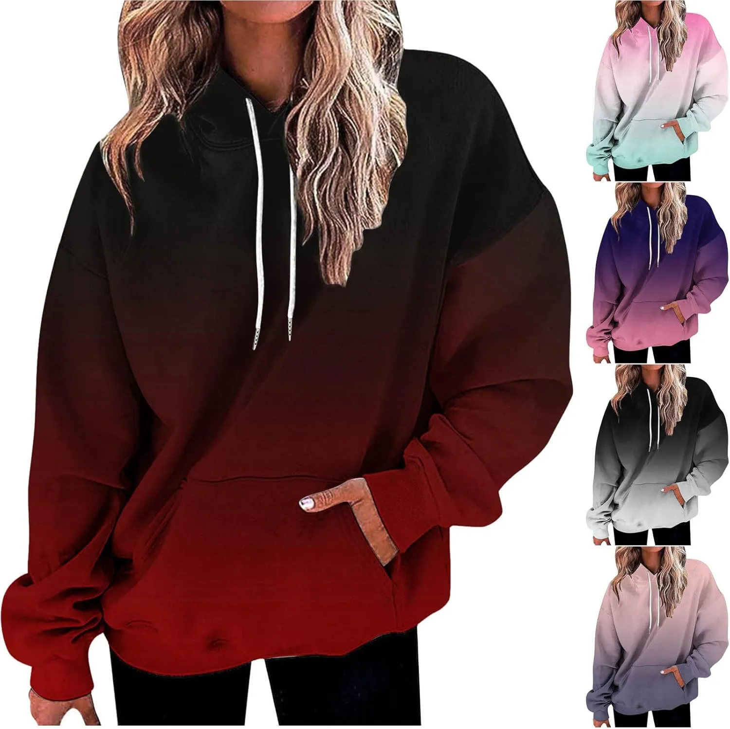 Oversized Hoodies for Women 2023 Fashion Fall Fleece Sweatshirts Tie Dye Long Sleeve Drawstring Hooded Pullover