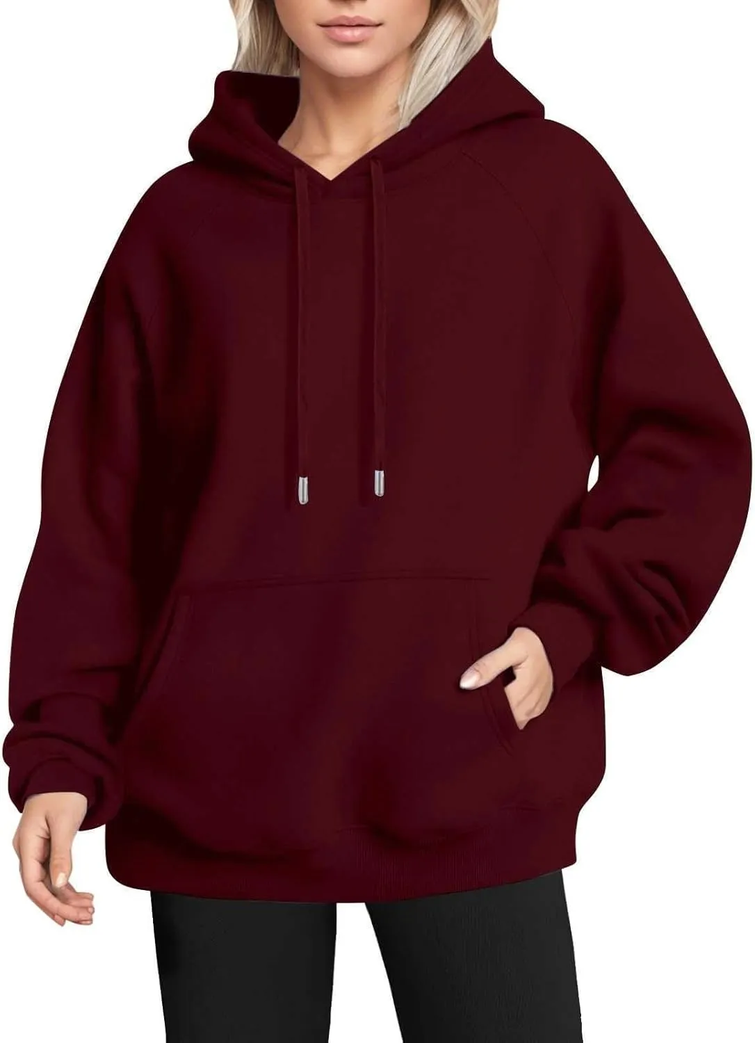 Oversized Hoodies for Women Fleece Plain Hooded Sweatshirts with Pocket Casual Drawstring Pullover Sweaters Y2k Tops