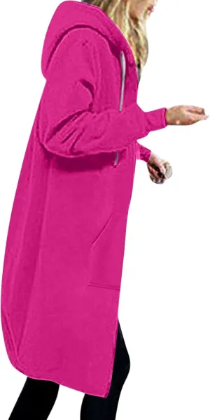 Oversized Hoodies for Women Zip Up Knee Length Tunic Sweatshirts Casual Long Sleeve Spring Hooded Jackets with Pocket