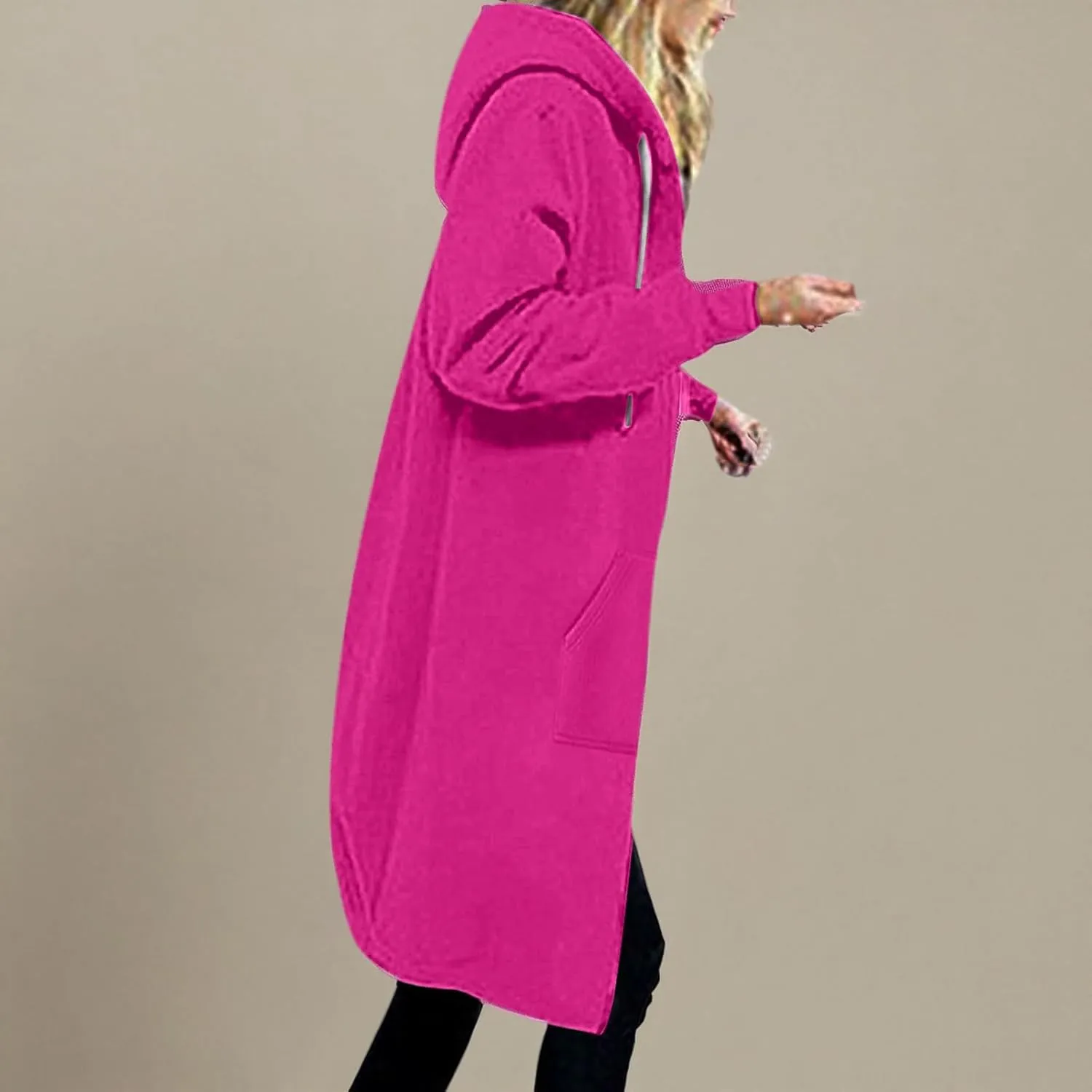 Oversized Hoodies for Women Zip Up Knee Length Tunic Sweatshirts Casual Long Sleeve Spring Hooded Jackets with Pocket