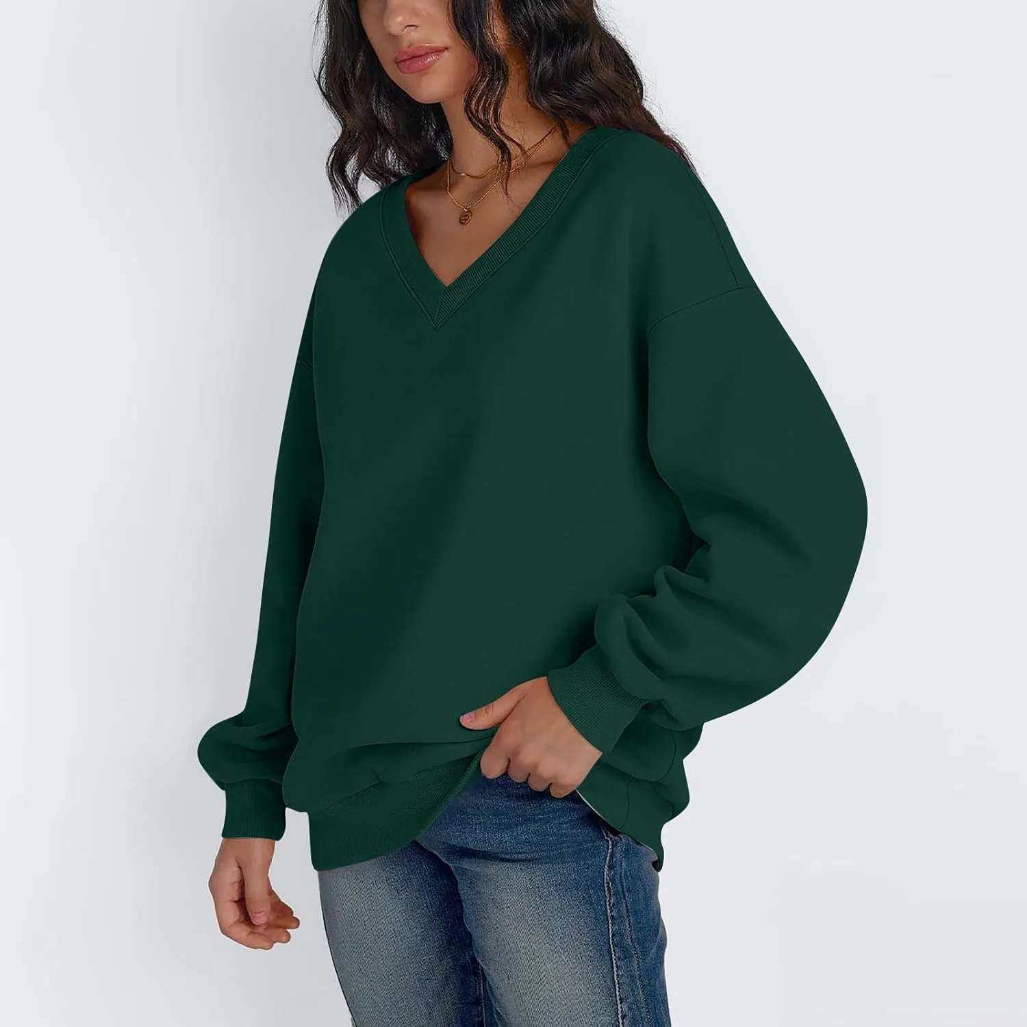 Oversized Sweatshirt for Women Fleece Hoodies Pullover V Neck Long Sleeve Shirts Sweatshirt No Hood Loose Fitting Tops