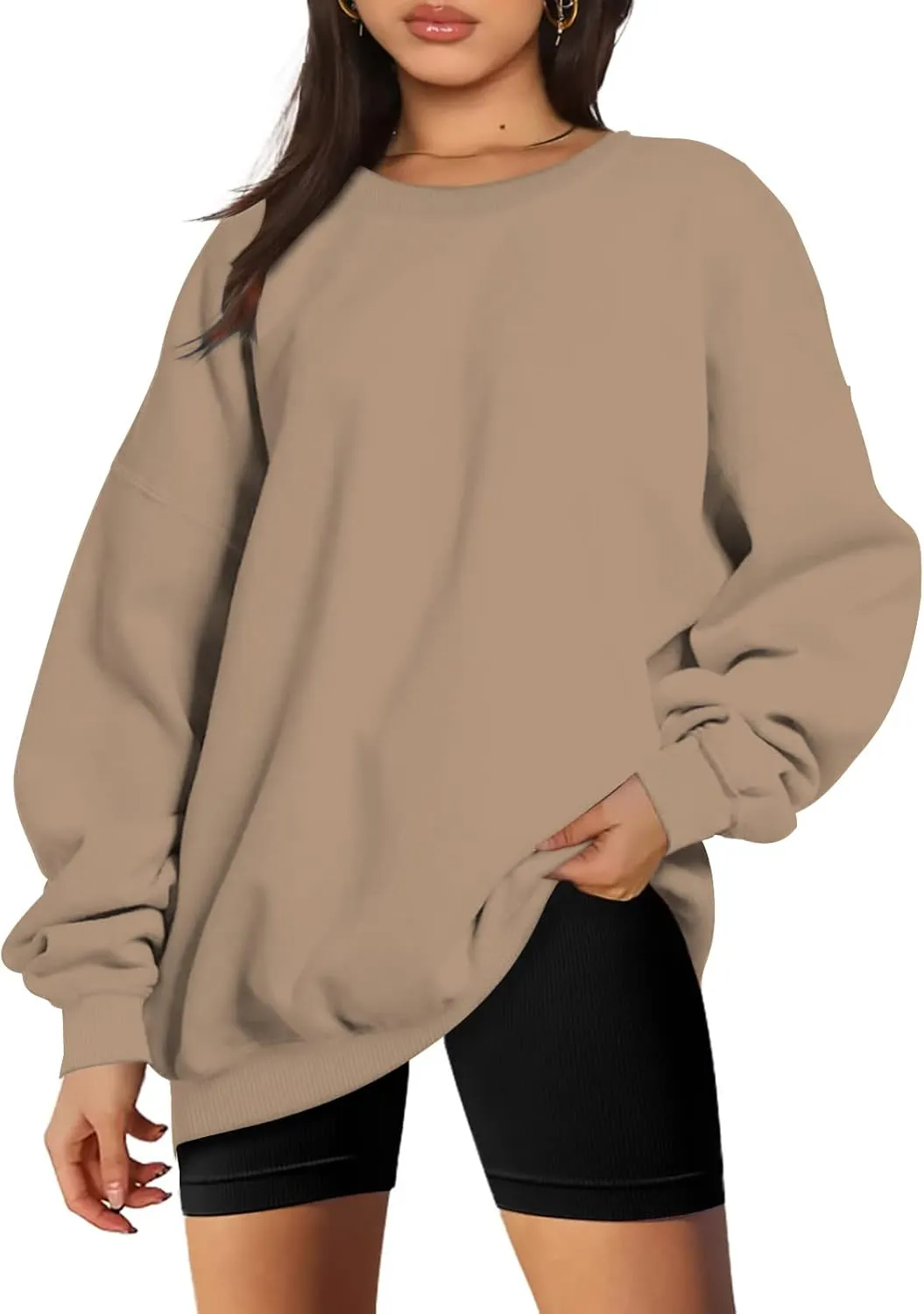 Oversized Sweatshirts for Women Long Sleeve Crew Neck Pullover Casual Loose Silod Color Fleece Tops Sweaters