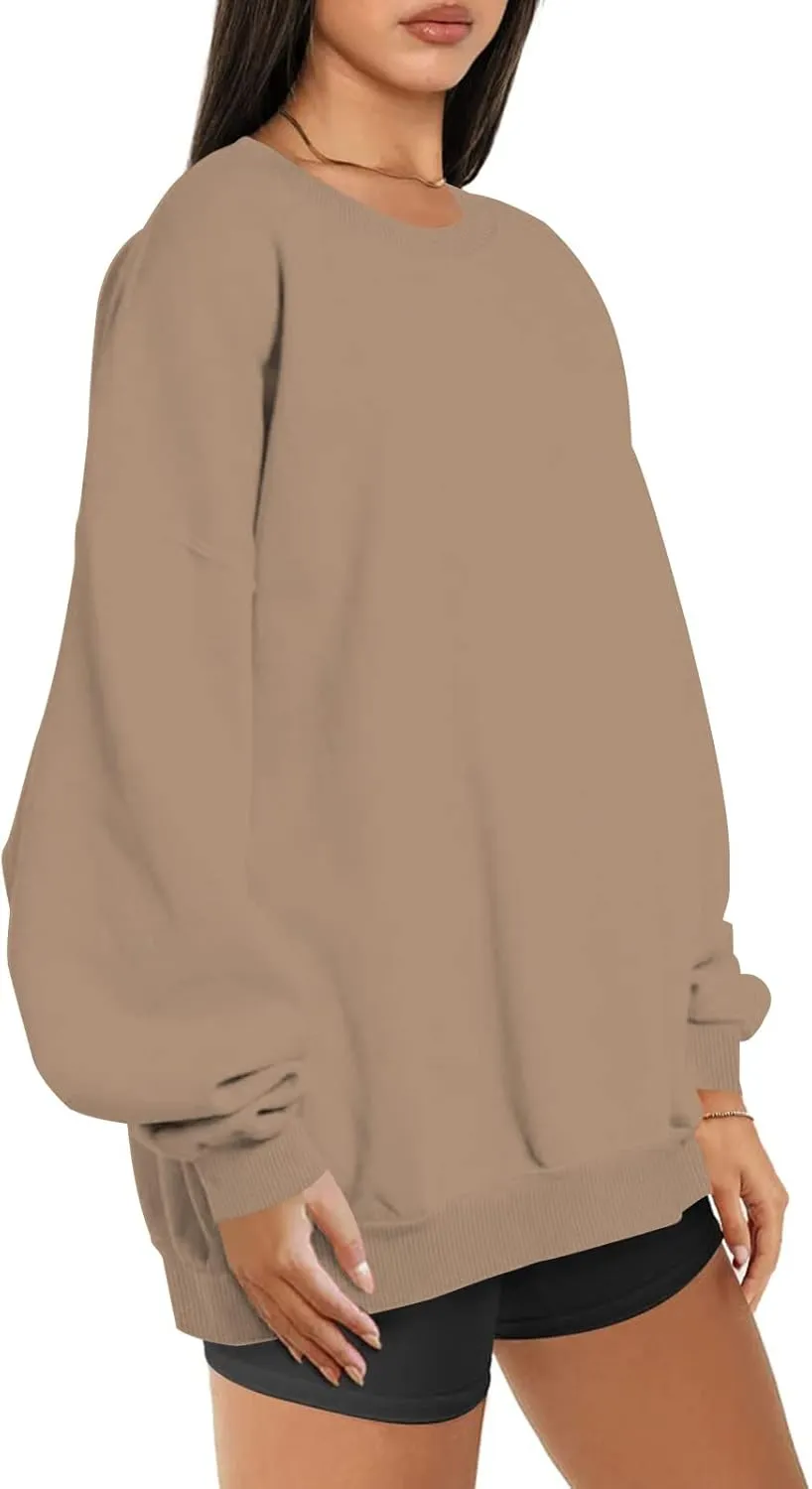 Oversized Sweatshirts for Women Long Sleeve Crew Neck Pullover Casual Loose Silod Color Fleece Tops Sweaters