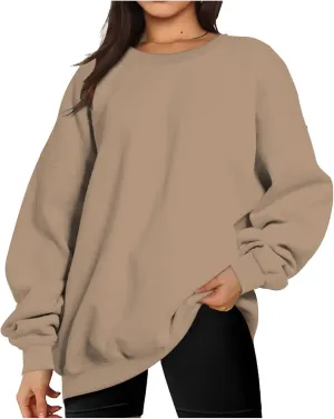 Oversized Sweatshirts for Women Long Sleeve Crew Neck Pullover Casual Loose Silod Color Fleece Tops Sweaters