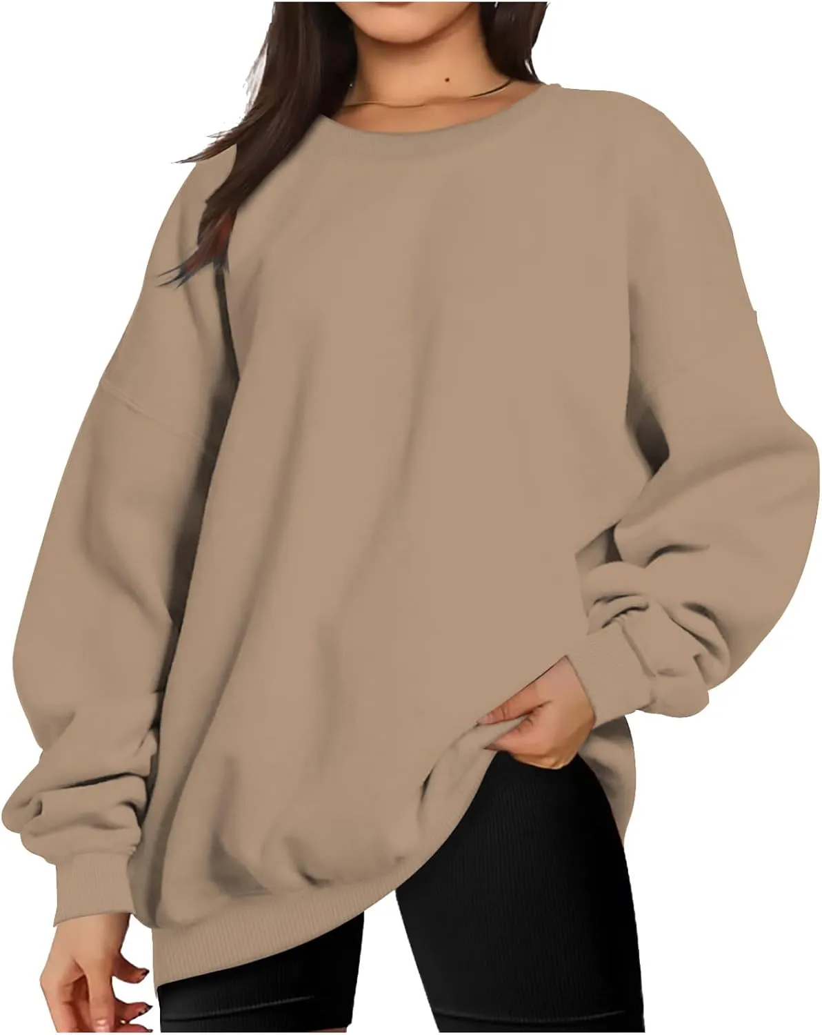 Oversized Sweatshirts for Women Long Sleeve Crew Neck Pullover Casual Loose Silod Color Fleece Tops Sweaters