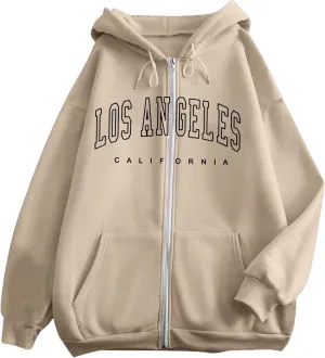 Oversized Sweatshirts for Women Zip Up Hoodies Letter Print Long Sleeve Baggy Tops Trendy Vintage Casual Y2K Clothes