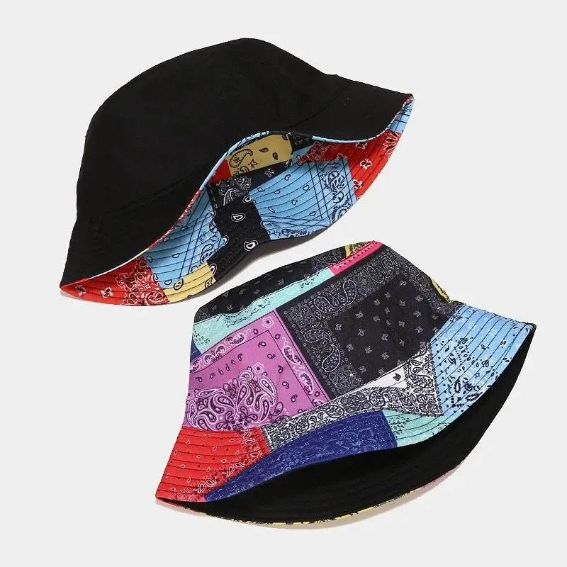 Paisley Flower Pattern Reversible Summer Bucket Hats