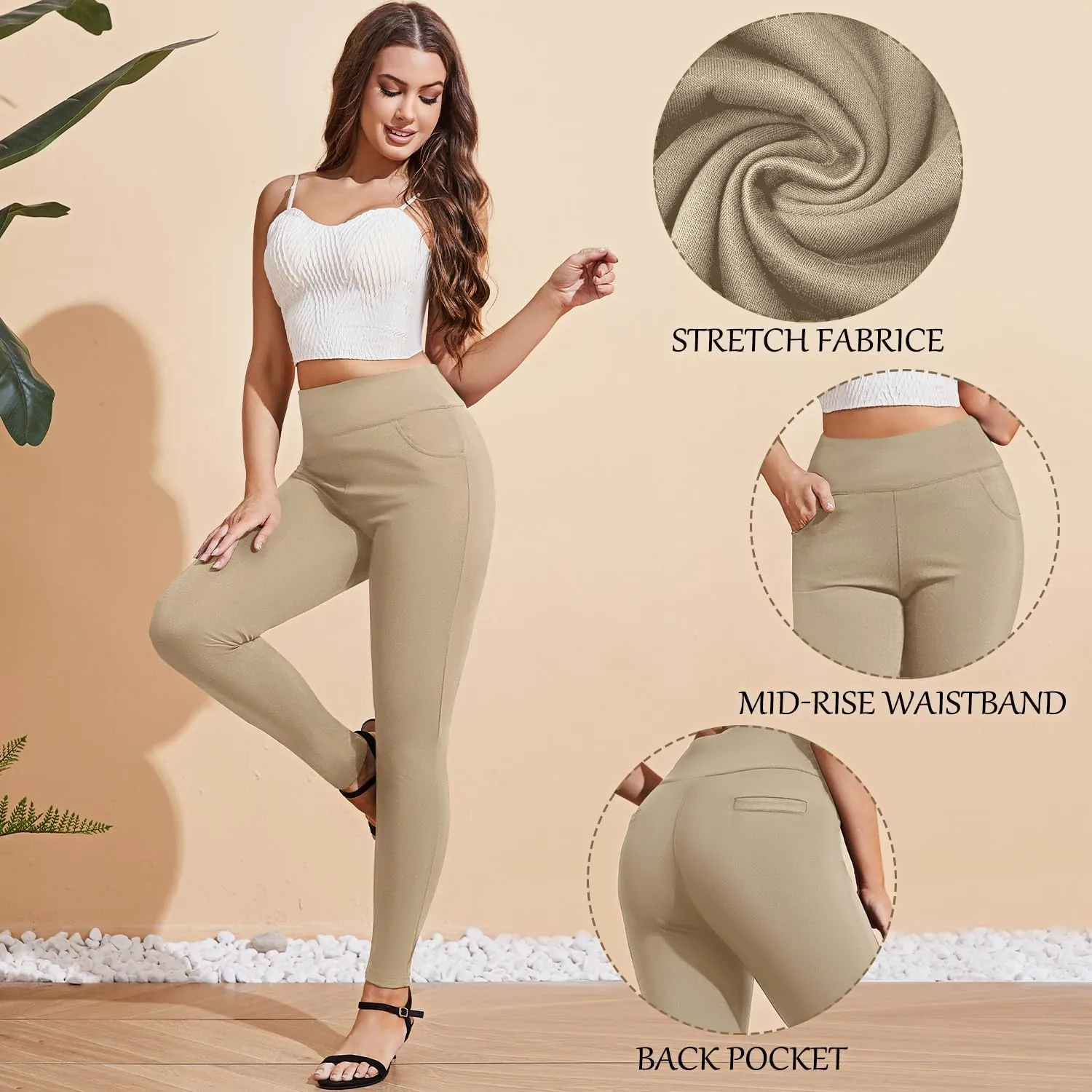 Pants for Women, Comfort Stretch Skinny Slim Dress Pants, Skinny High Waist Pull on Pants with Pockets