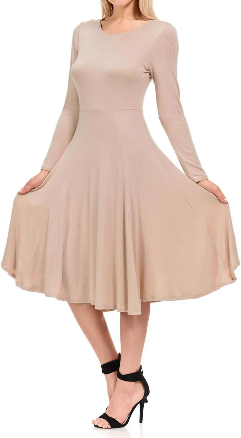 Pastel by Vivienne Women's Long Sleeve Fit and Flare Midi Dress Casual Formal