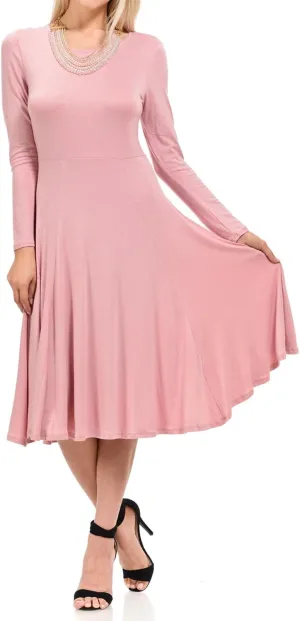 Pastel by Vivienne Women's Long Sleeve Fit and Flare Midi Dress Casual Formal