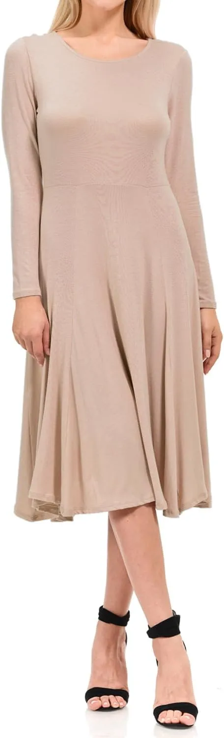 Pastel by Vivienne Women's Long Sleeve Fit and Flare Midi Dress Casual Formal