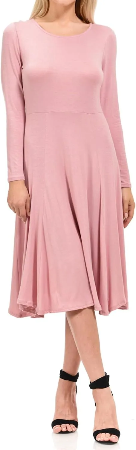 Pastel by Vivienne Women's Long Sleeve Fit and Flare Midi Dress Casual Formal