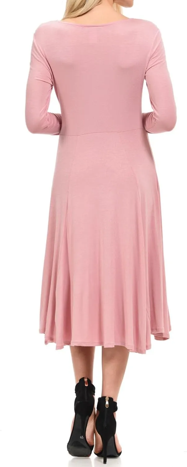 Pastel by Vivienne Women's Long Sleeve Fit and Flare Midi Dress Casual Formal