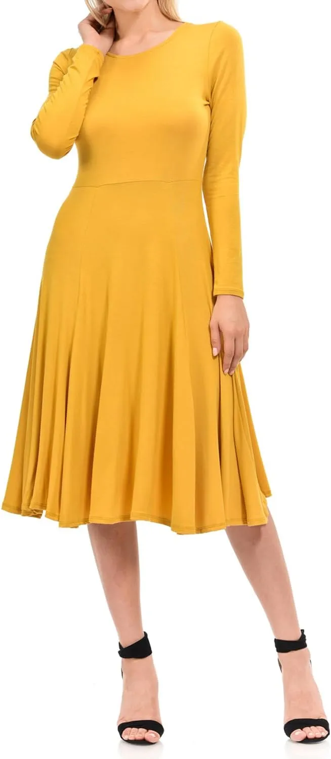 Pastel by Vivienne Women's Long Sleeve Fit and Flare Midi Dress Casual Formal