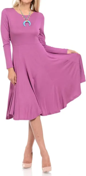 Pastel by Vivienne Women's Long Sleeve Fit and Flare Midi Dress Casual Formal