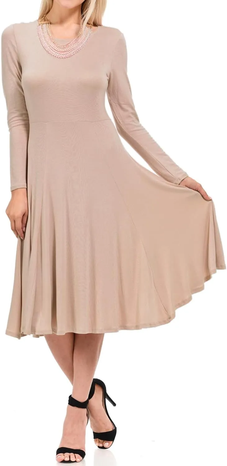 Pastel by Vivienne Women's Long Sleeve Fit and Flare Midi Dress Casual Formal