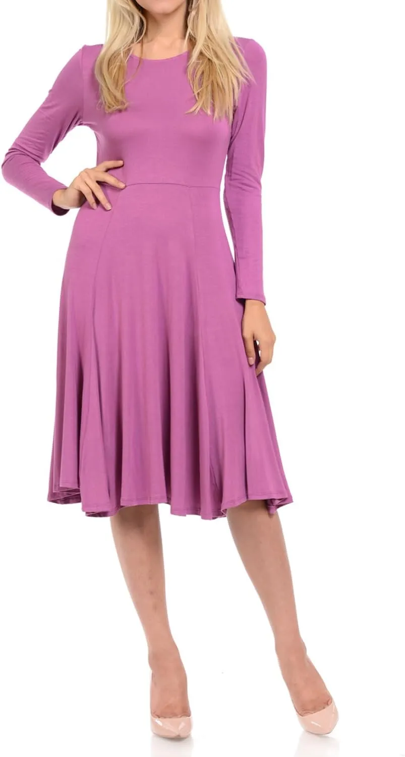 Pastel by Vivienne Women's Long Sleeve Fit and Flare Midi Dress Casual Formal