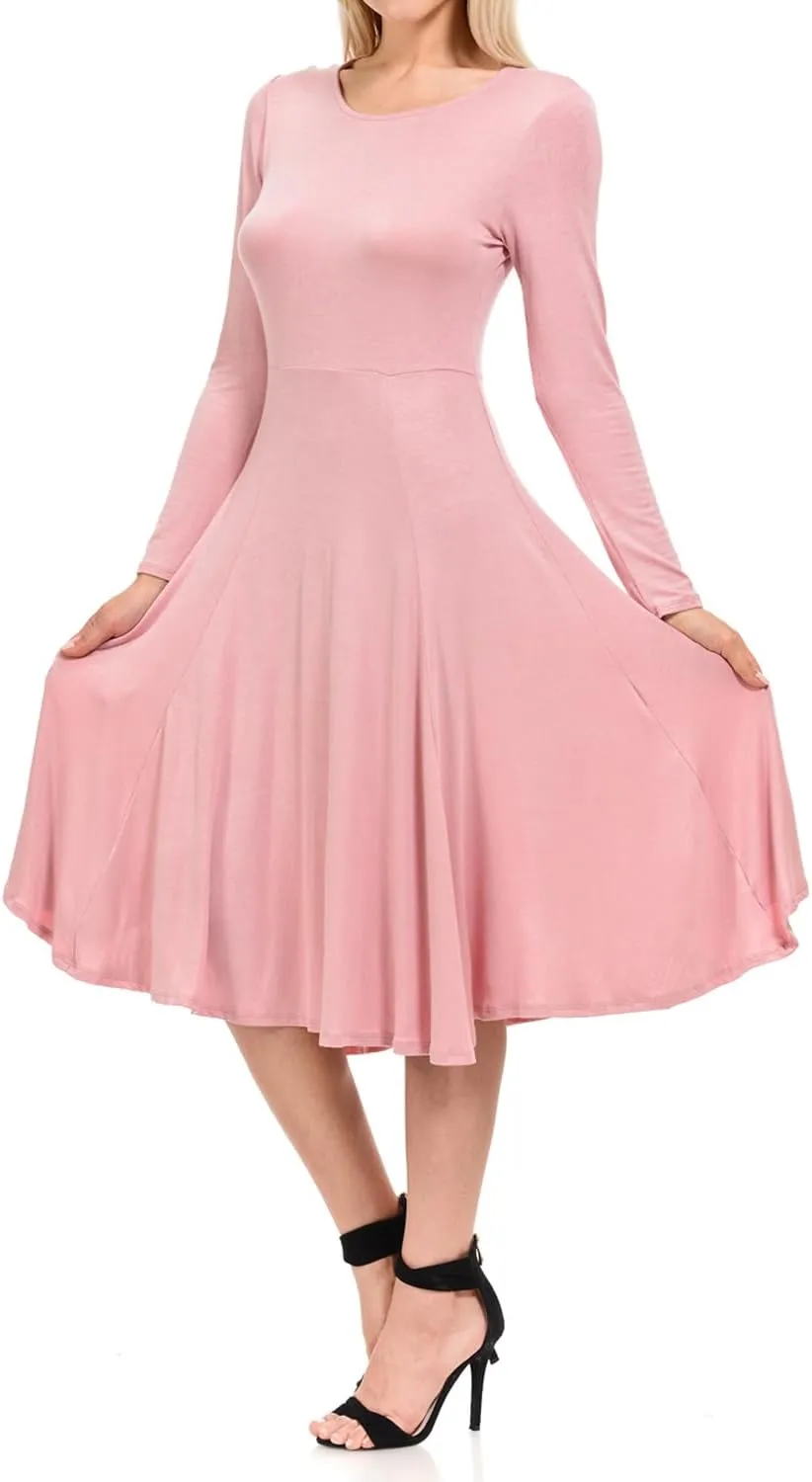 Pastel by Vivienne Women's Long Sleeve Fit and Flare Midi Dress Casual Formal