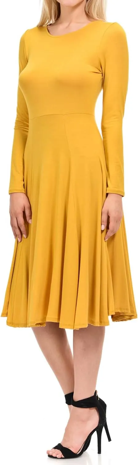 Pastel by Vivienne Women's Long Sleeve Fit and Flare Midi Dress Casual Formal