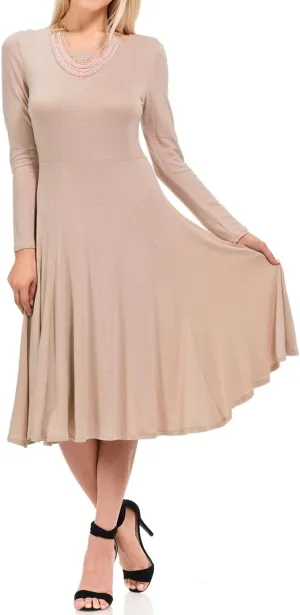 Pastel by Vivienne Women's Long Sleeve Fit and Flare Midi Dress Casual Formal