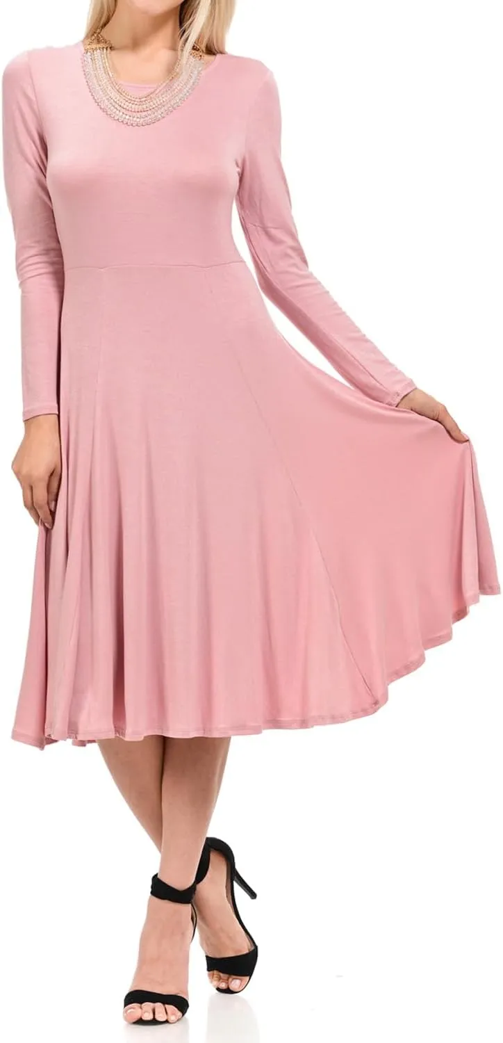 Pastel by Vivienne Women's Long Sleeve Fit and Flare Midi Dress Casual Formal
