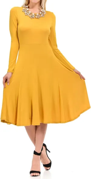 Pastel by Vivienne Women's Long Sleeve Fit and Flare Midi Dress Casual Formal