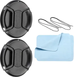 PATIKIL Camera Lens Cap, 2 Pack Center Pinch Front Lens Cover with Cap String/Microfiber Cleaning Cloth for 82mm Thread Universal DSLR Lenses for Nikon, for Fujifilm, for Pentax, for Leica