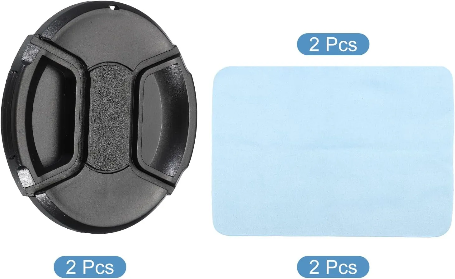 PATIKIL Camera Lens Cap, 2 Pack Center Pinch Front Lens Cover with Cap String/Microfiber Cleaning Cloth for 82mm Thread Universal DSLR Lenses for Nikon, for Fujifilm, for Pentax, for Leica