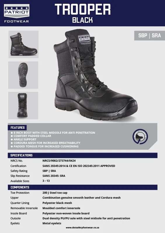 PATRIOT Trooper Black 8-Inch Safety Boots Steel Midsole