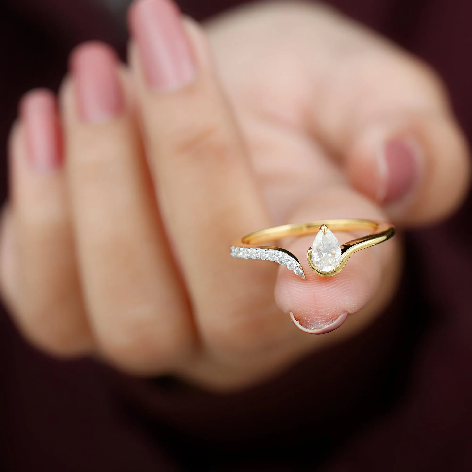 Pear Shaped Moissanite Cuff Ring