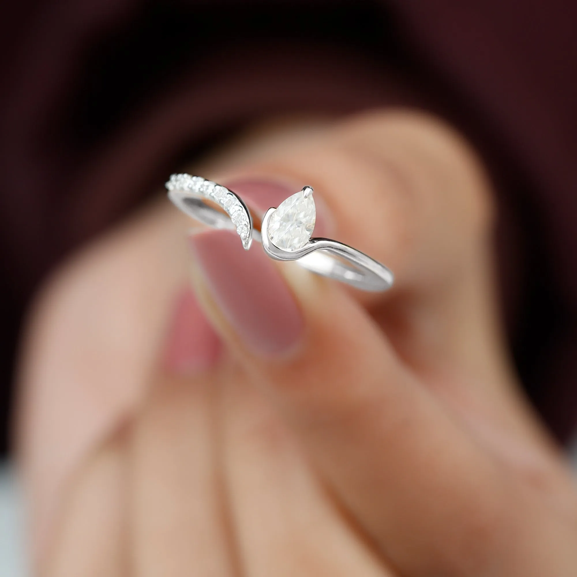 Pear Shaped Moissanite Cuff Ring