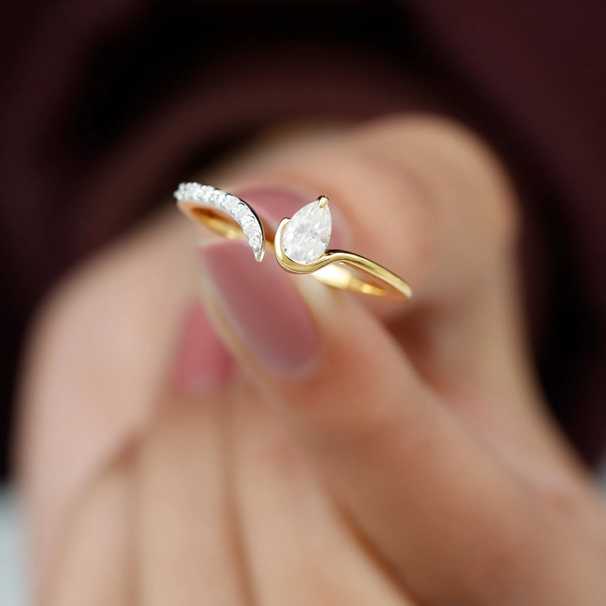 Pear Shaped Moissanite Cuff Ring