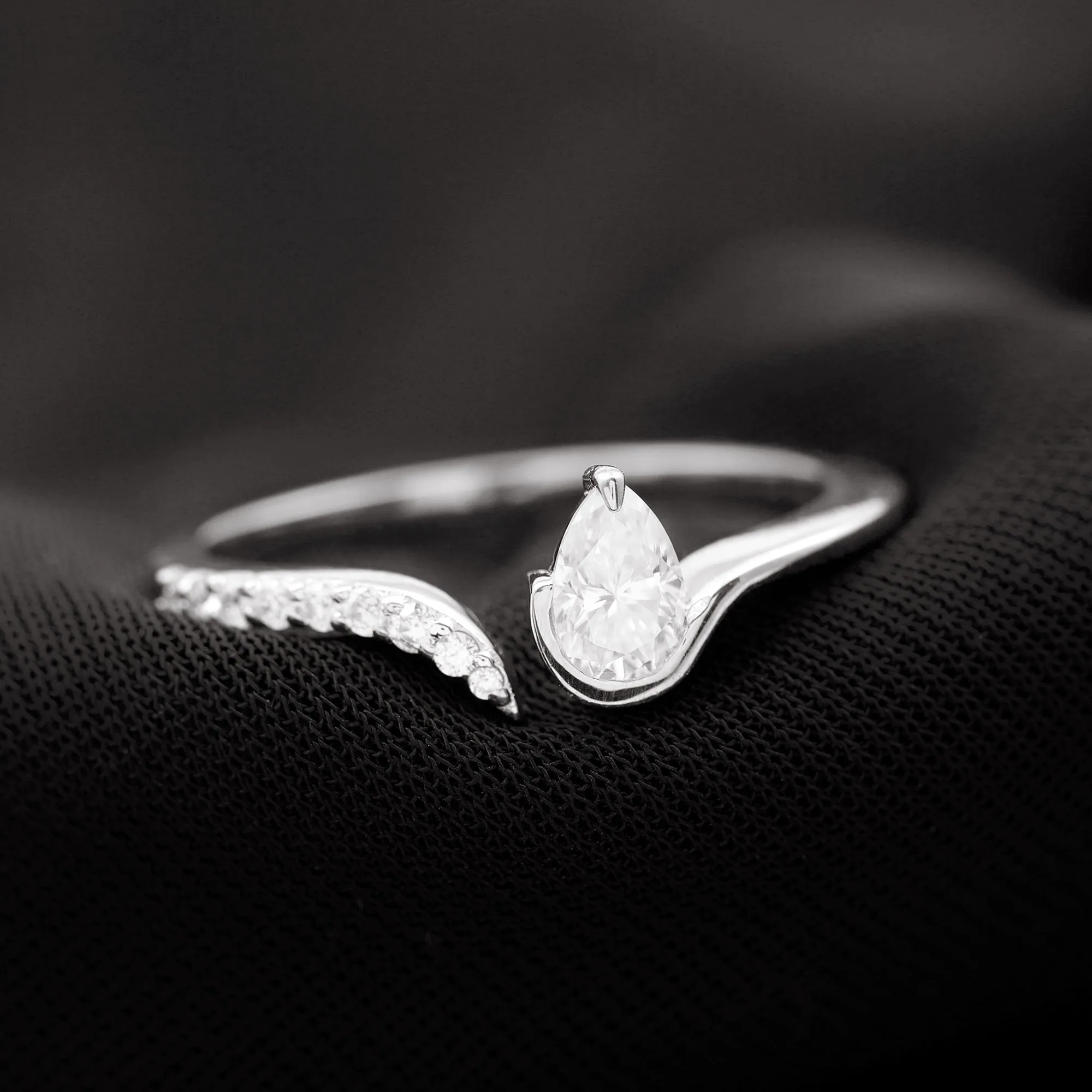 Pear Shaped Moissanite Cuff Ring