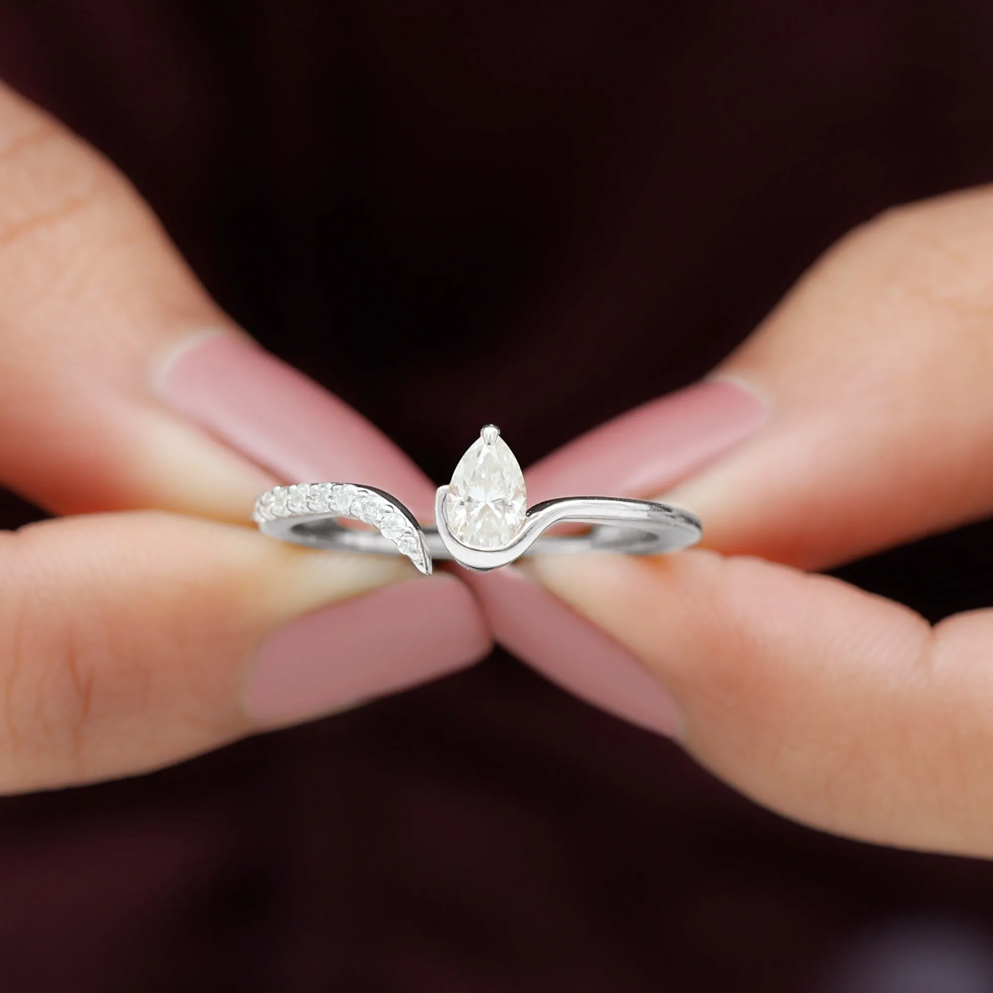 Pear Shaped Moissanite Cuff Ring