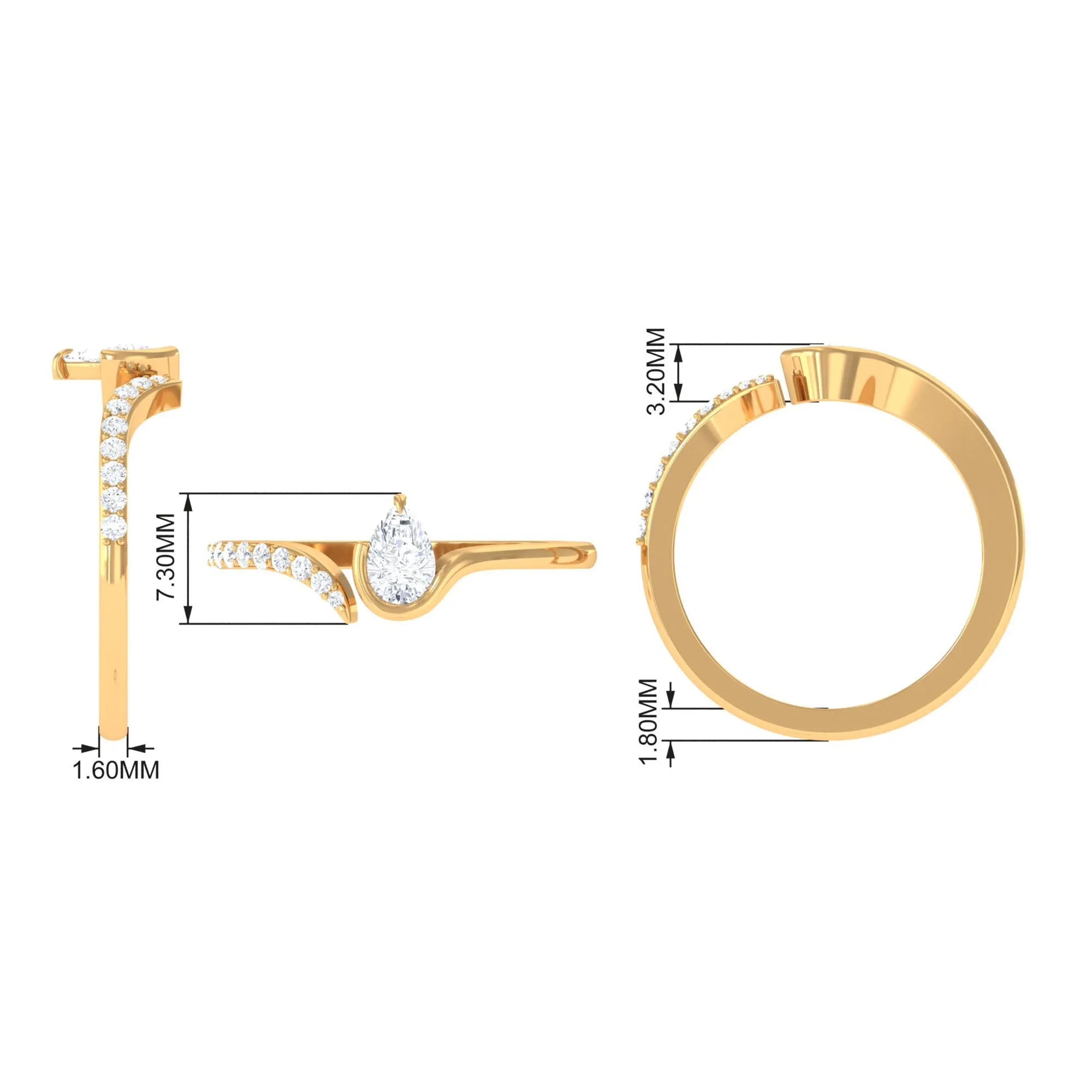 Pear Shaped Moissanite Cuff Ring