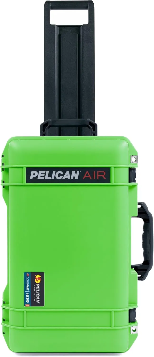 Pelican Air 1535 Carry-on Case by ColorCase - Lime Green - Medium Size Waterproof Case with TrekPak Divider System & Mesh Lid Organizer - Black Handles & TSA Locking Latches