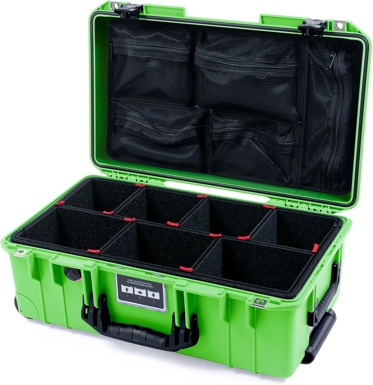 Pelican Air 1535 Carry-on Case by ColorCase - Lime Green - Medium Size Waterproof Case with TrekPak Divider System & Mesh Lid Organizer - Black Handles & TSA Locking Latches