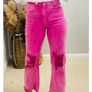 Peony Pink Distressed Jeans